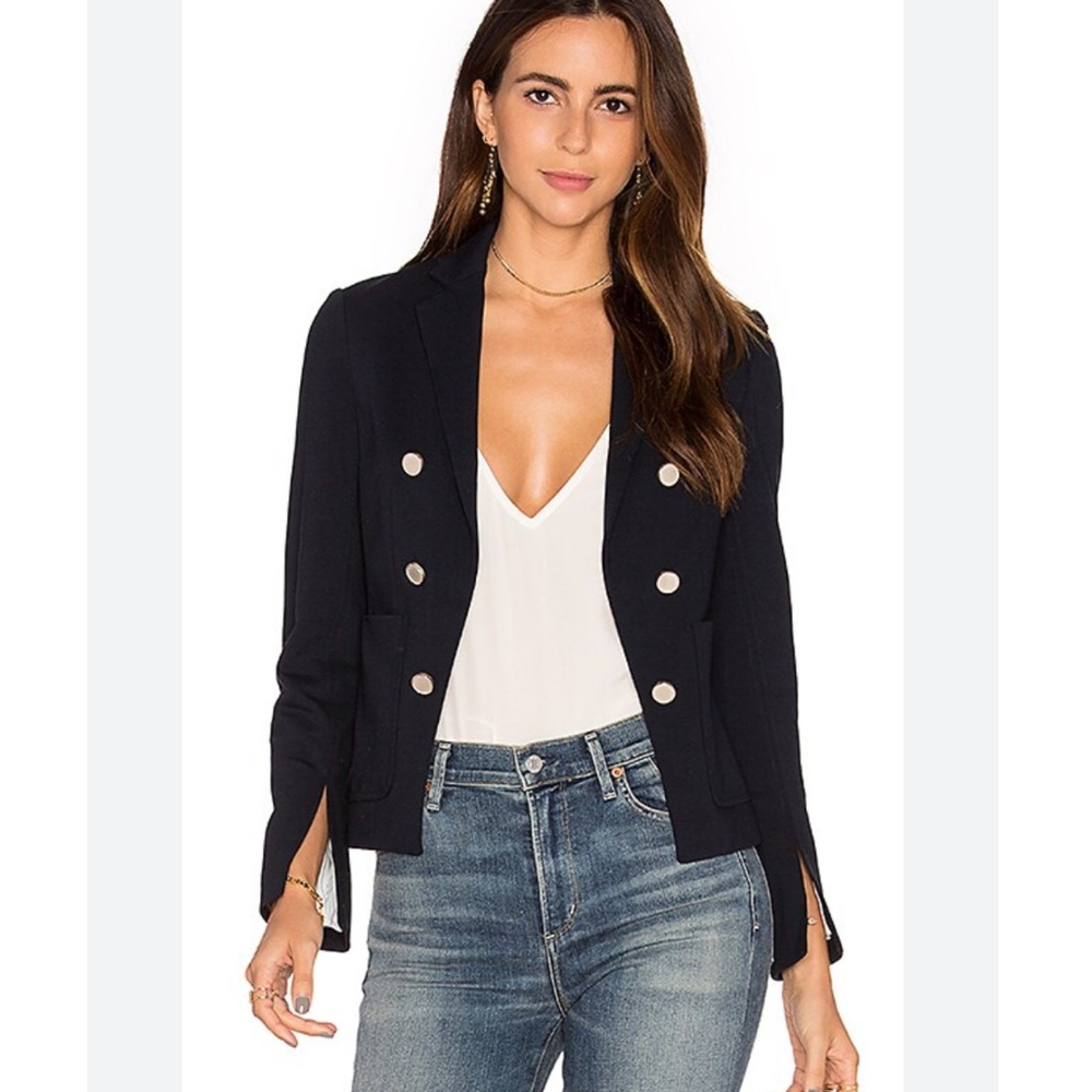 Theory Navy Double-Breasted Blazer with Silver Buttons